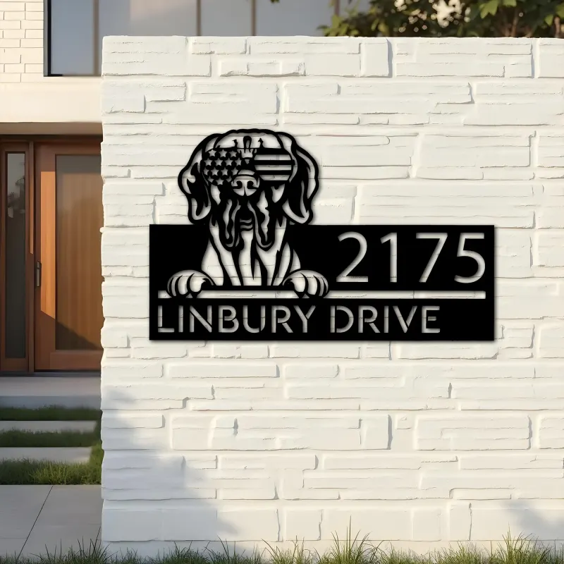 Custom Metal Great Dane dog US flag glasses Metal Address Sign House number Hanging Address Plaque Yard Sign Outdoor decor