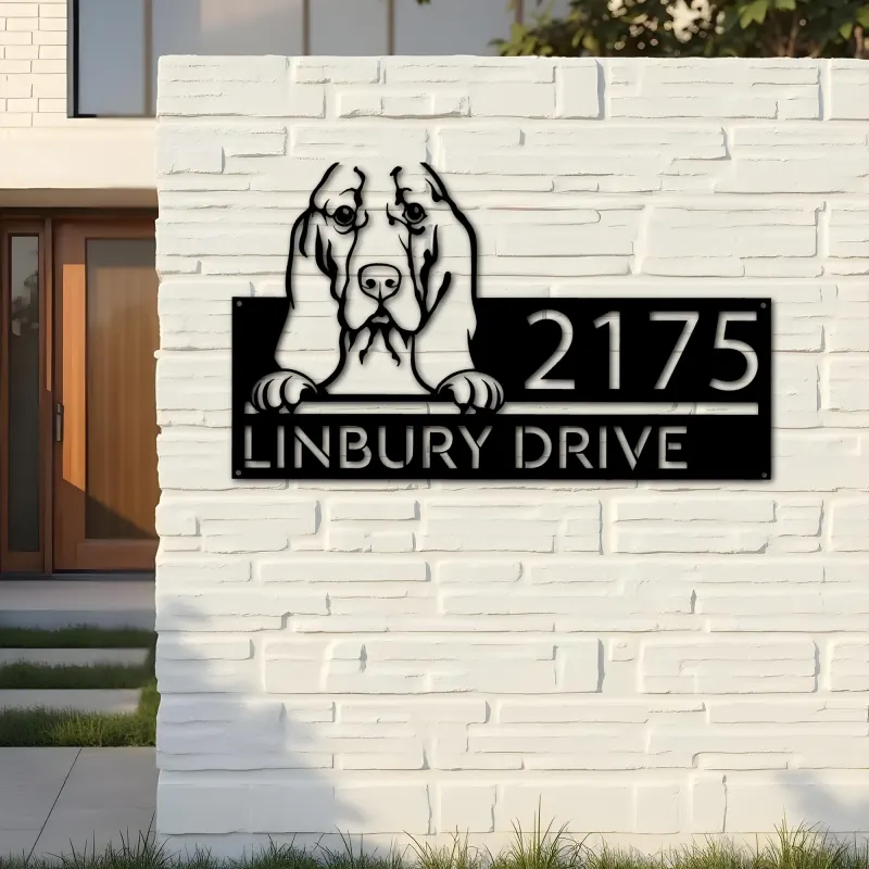 Custom Metal Basset hound dog cute puppy Metal Address Sign House number Hanging Address Plaque Yard Sign Outdoor decor