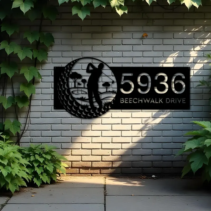 Custom Metal Golfer Golf Club Metal Address Sign, House number, Outdoor Number Signage, Yard Sign Address Plate