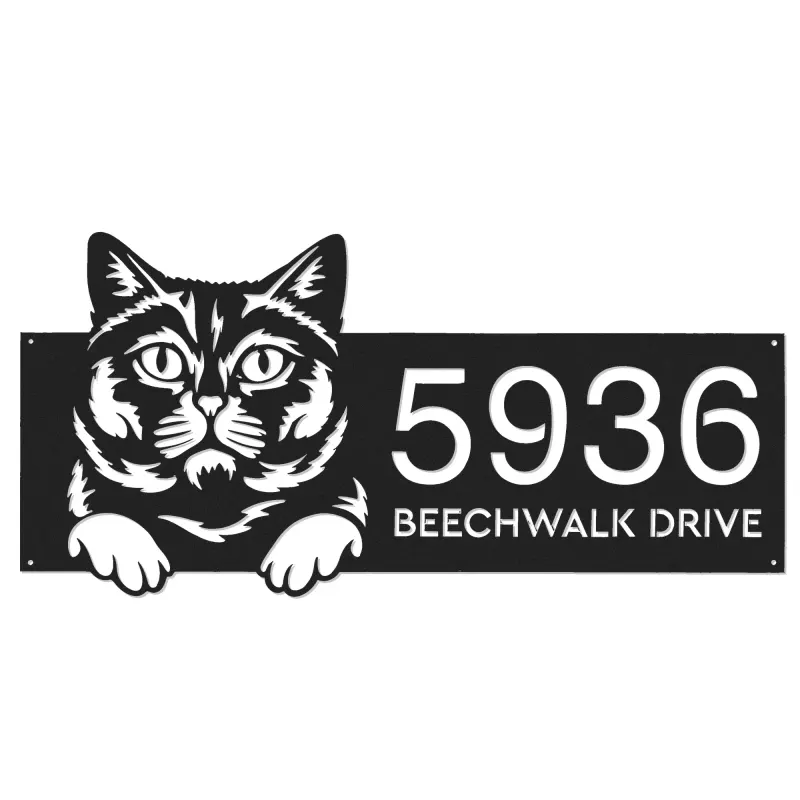 Custom Metal British shorthair Cute peeking cat Metal Address Sign, House number, Outdoor Number Signage, Yard Sign Address Plate