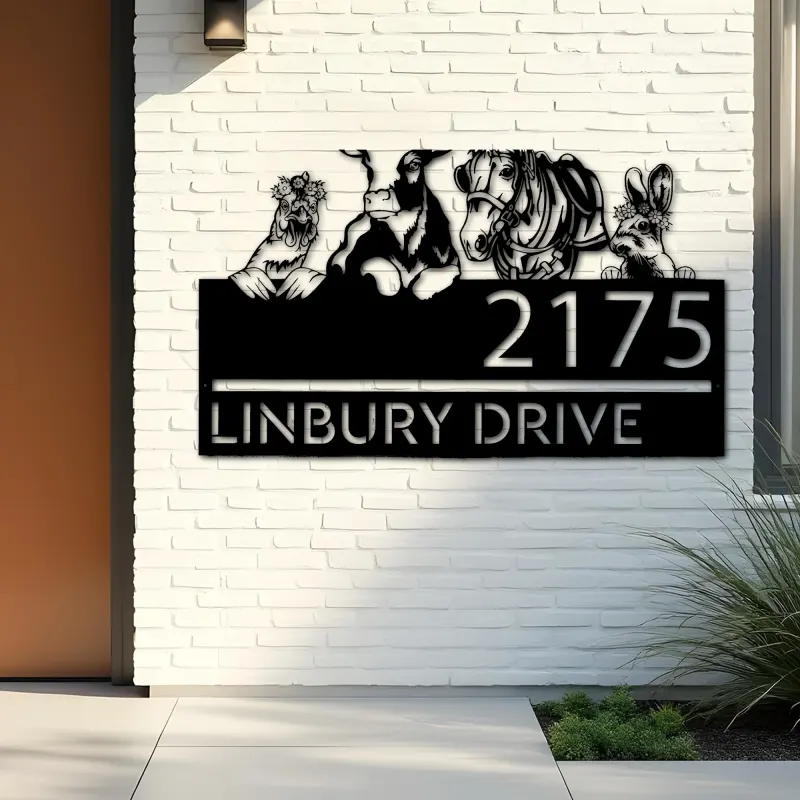 Custom Metal Chicken Cow horse rabbit farmhouse farm animals Metal Address Sign, House number, Outdoor Number Signage, Yard Sign Address Plate