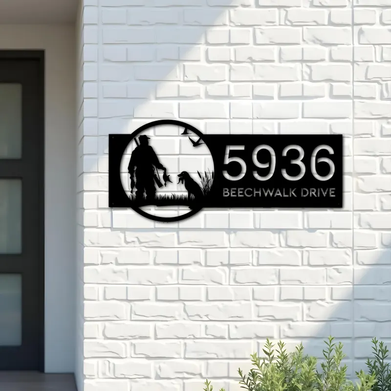 Custom Metal Duck hunting hunter and dog Metal Address Sign, House number, Outdoor Number Signage, Yard Sign Address Plate