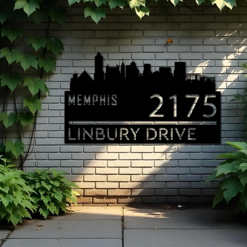 Custom Metal Memphis city skyline Metal Address Sign Hanging Address Plaque house number Yard Outdoor Sign