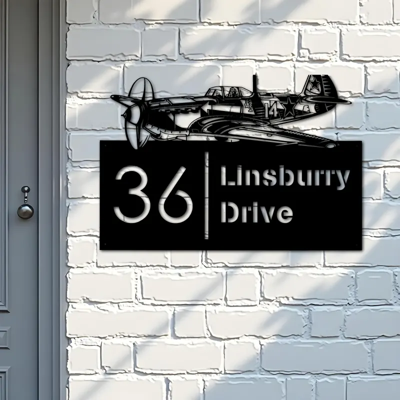 Custom Metal Airplane pilot aircraft Metal Address Sign, House number, Outdoor Number Signage, Yard Sign Address Plate