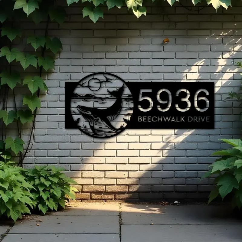 Custom Metal Blue whale Metal Address Sign Custom Hanging Address Plaque House number Yard Sign Outdoor Sign