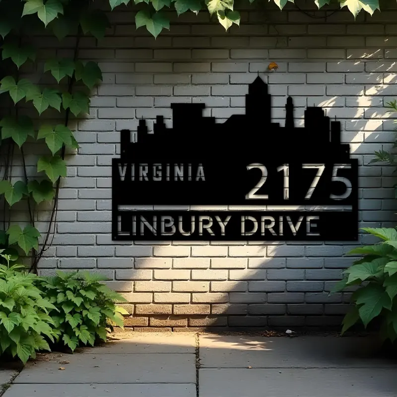 Custom Metal Virginia city skyline Metal Address Sign Hanging Address Plaque house number Yard Outdoor Sign