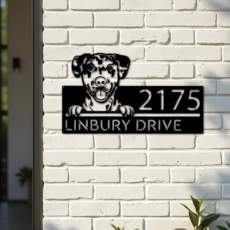 Custom Metal Catahoula dog cute puppy Metal Address Sign House number Hanging Address Plaque Yard Sign Outdoor decor