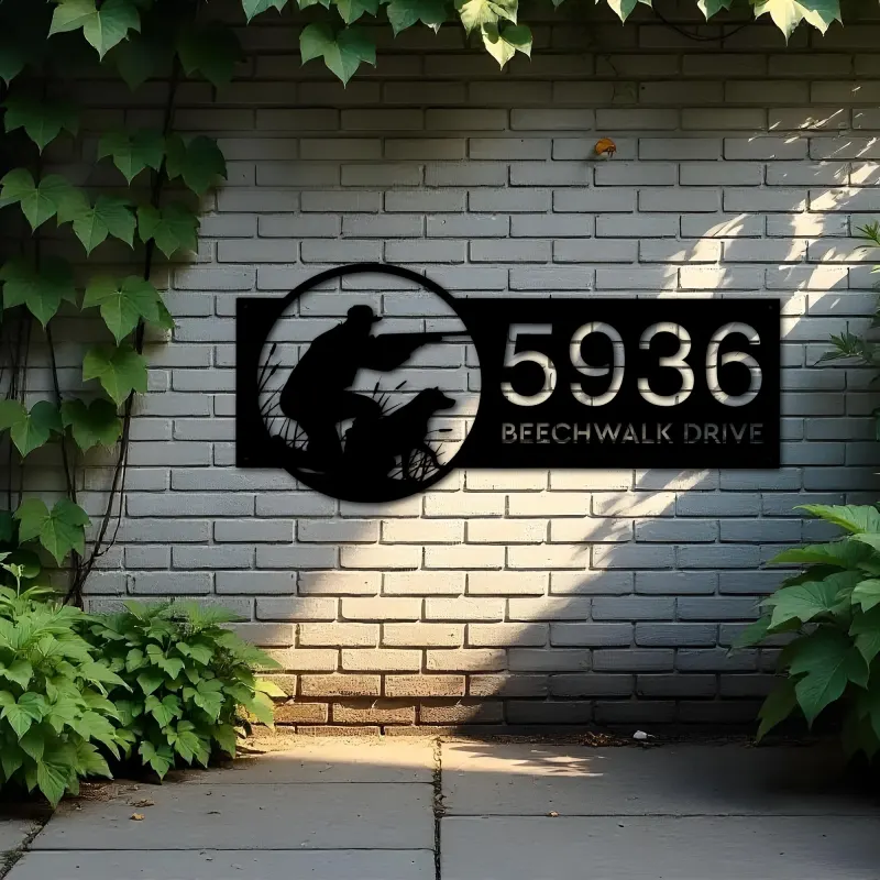 Custom Metal Duck hunting Hunter and dog Metal Address Sign Custom House number Hanging Address Plaque Yard Sign Outdoor