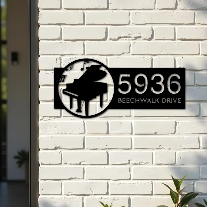 Custom Metal Piano musical instrument Metal Address Sign Custom House number Hanging Address Plaque Yard Sign Outdoor