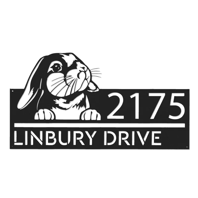 Custom Metal Cute Bunny Rabbit farm animal Metal Address Sign, House number, Outdoor Number Signage, Yard Sign Address Plate