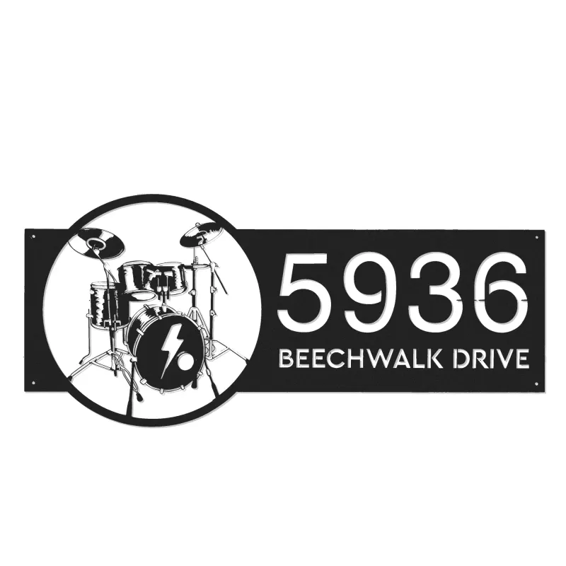 Custom Metal Drum set drummer musician Metal Address Sign, House number, Outdoor Number Signage, Yard Sign Address Plate