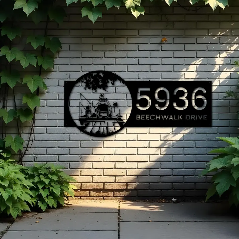 Custom Metal Dad son and daughter go fishing Metal Address Sign Custom House number Hanging Address Plaque Yard Sign Outdoor