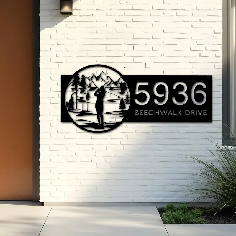 Custom Metal Golf club Golfer Girl Metal Address Sign, House number, Outdoor Number Signage, Yard Sign Address Plate