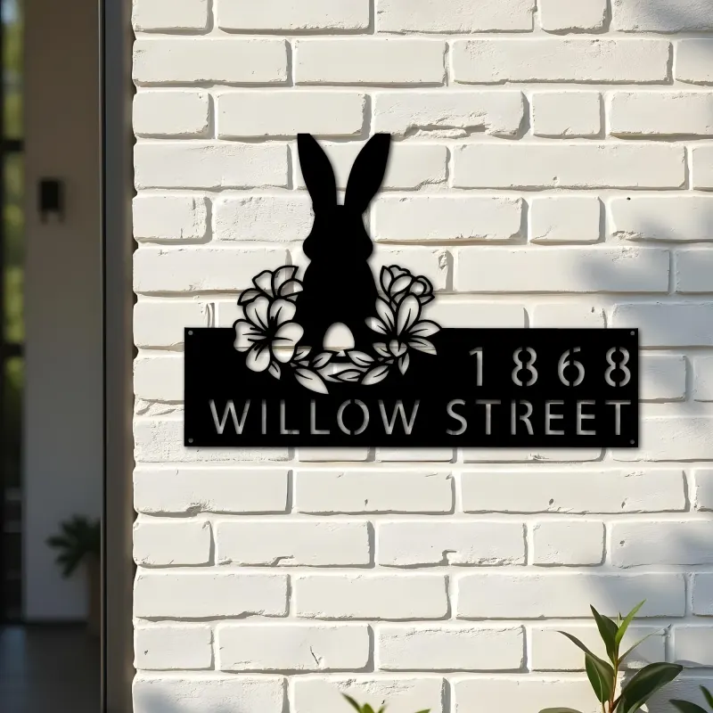 Custom Metal Rabbit Easter egg Bunny Metal Address Sign, House number, Outdoor Number Signage, Yard Sign Address Plate