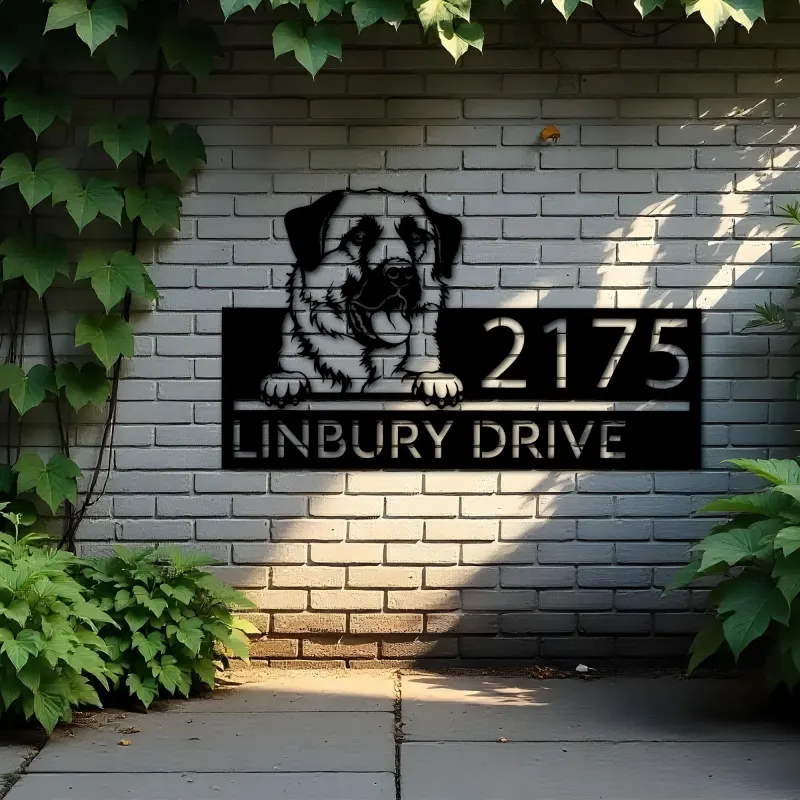 Custom Metal Anatolian Shepherd dog Puppy Metal Address Sign House number Hanging Address Plaque Yard Sign Outdoor decor