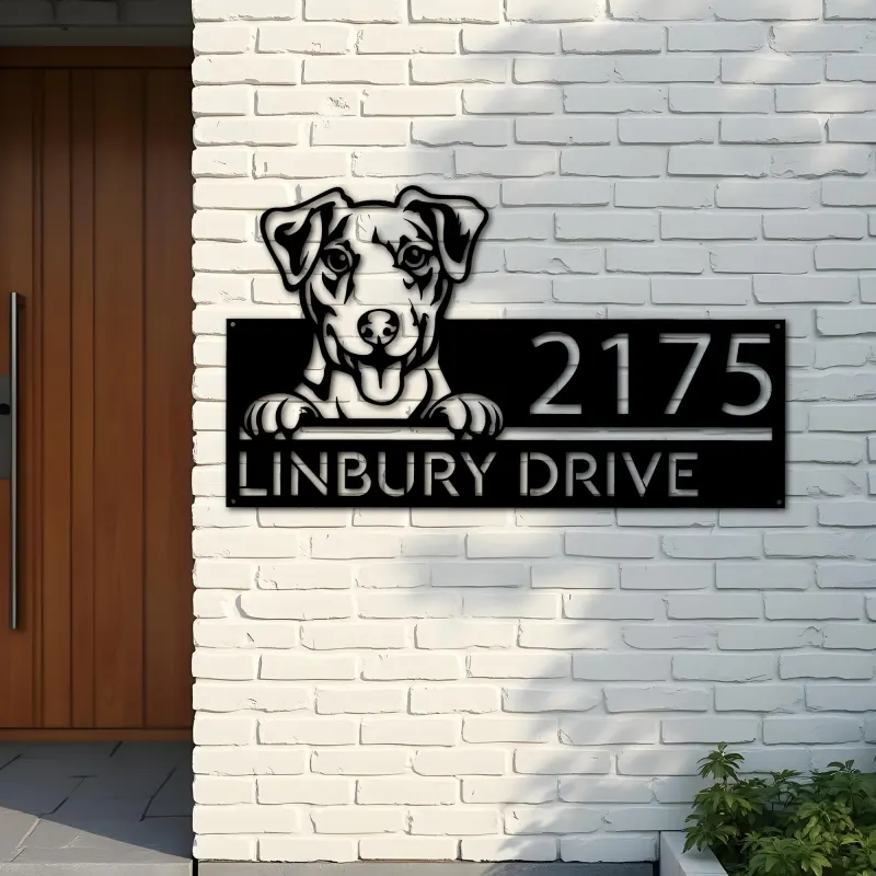 Custom Metal Jack Russell dog Cute puppy Metal Address Sign House number Hanging Address Plaque Yard Sign Outdoor decor