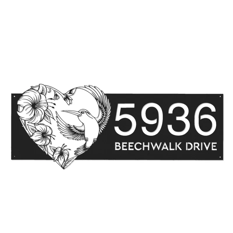 Custom Metal Hummingbird flowers heart shape Metal Address Sign, House number, Outdoor Number Signage, Yard Sign Address Plate