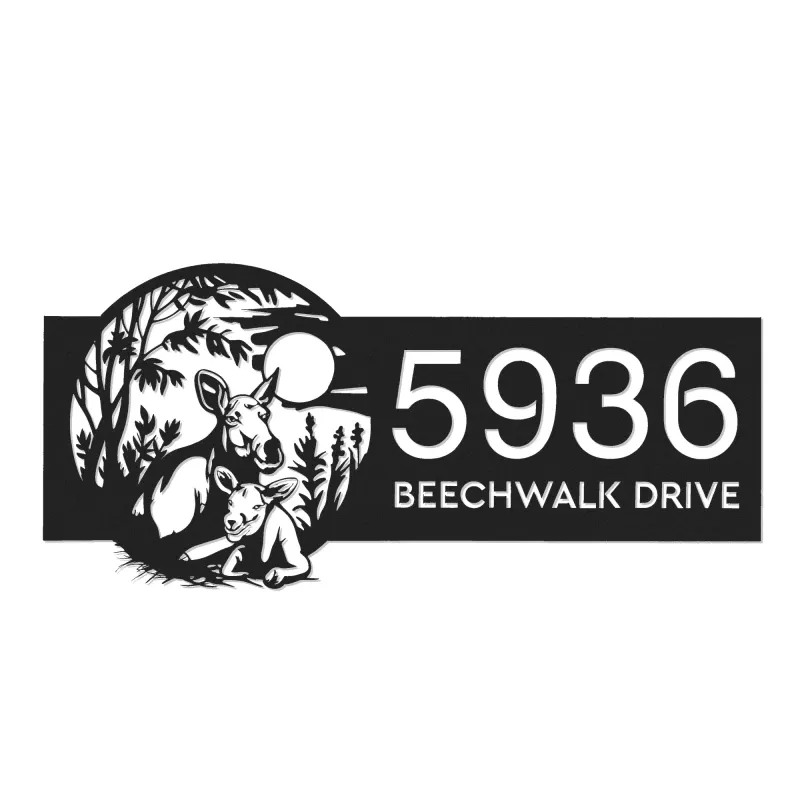 Custom Metal Moose with a calf Wild animal wildlife Metal Address Sign, House number, Outdoor Number Signage, Yard Sign Address Plate