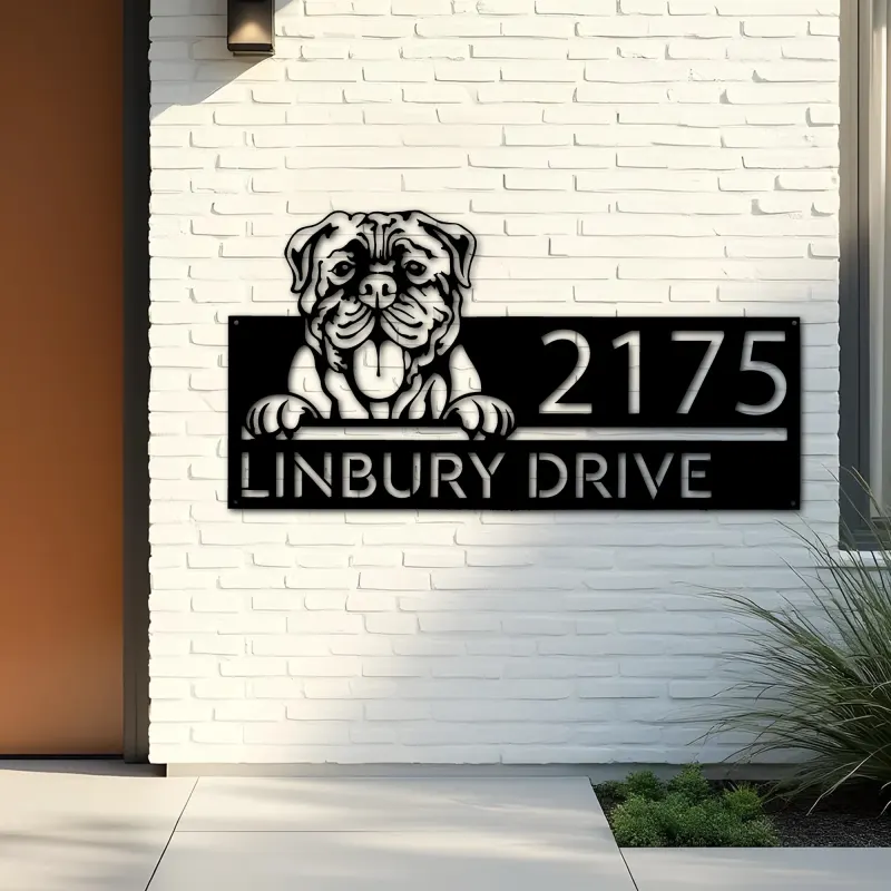 Custom Metal Mastiff dog Cute puppy Metal Address Sign House number Hanging Address Plaque Yard Sign Outdoor decor