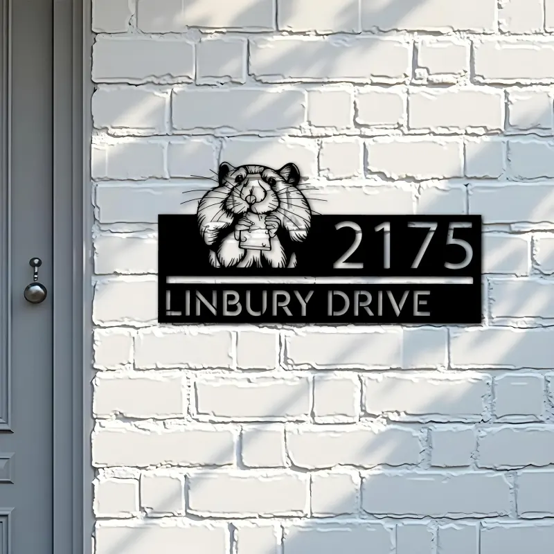 Custom Metal Peeking Hamster Wild animal wildlife Metal Address Sign, House number, Outdoor Number Signage, Yard Sign Address Plate