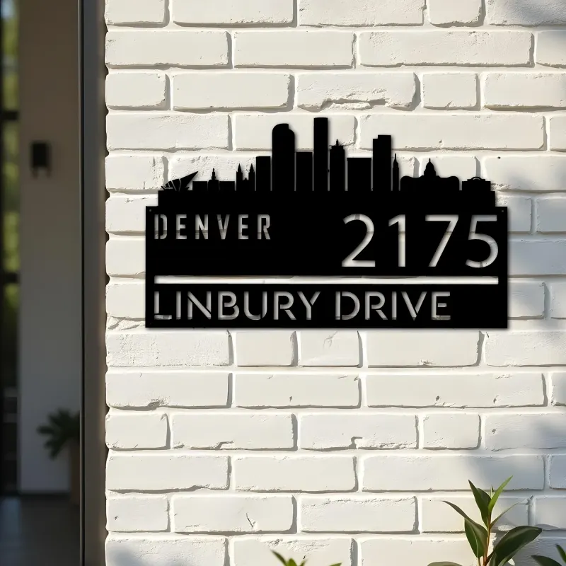 Custom Metal Denver city skyline Metal Address Sign Hanging Address Plaque house number Yard Outdoor Sign