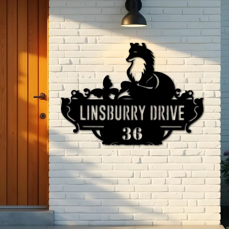 Custom Metal Cute Fox Wild animal wildlife Metal Address Sign, House number, Outdoor Number Signage, Yard Sign Address Plate