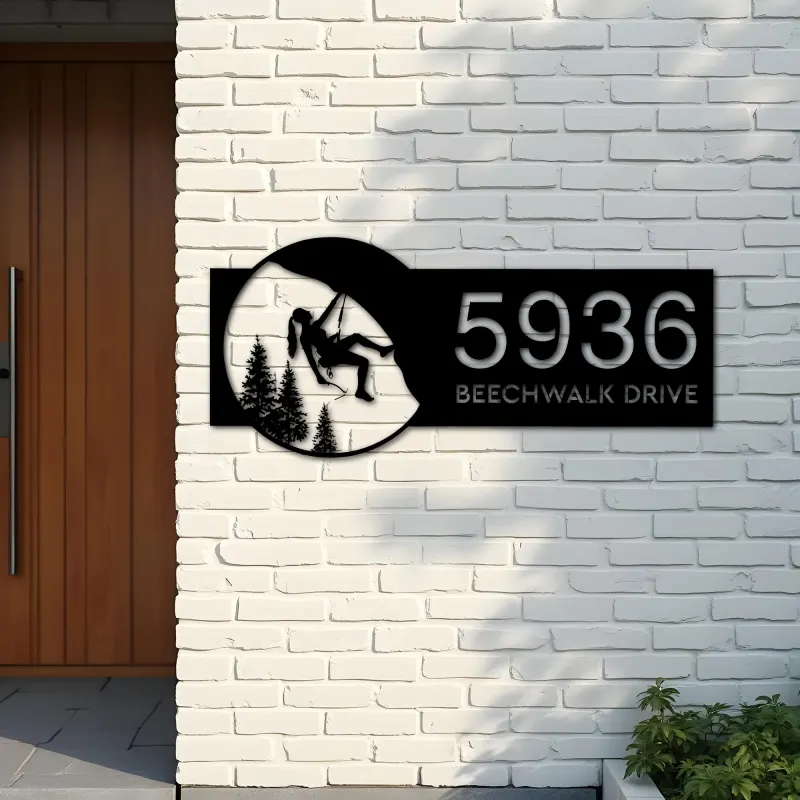 Custom Metal Mountain Rock climbing Metal Address Sign, House number, Outdoor Number Signage, Yard Sign Address Plate