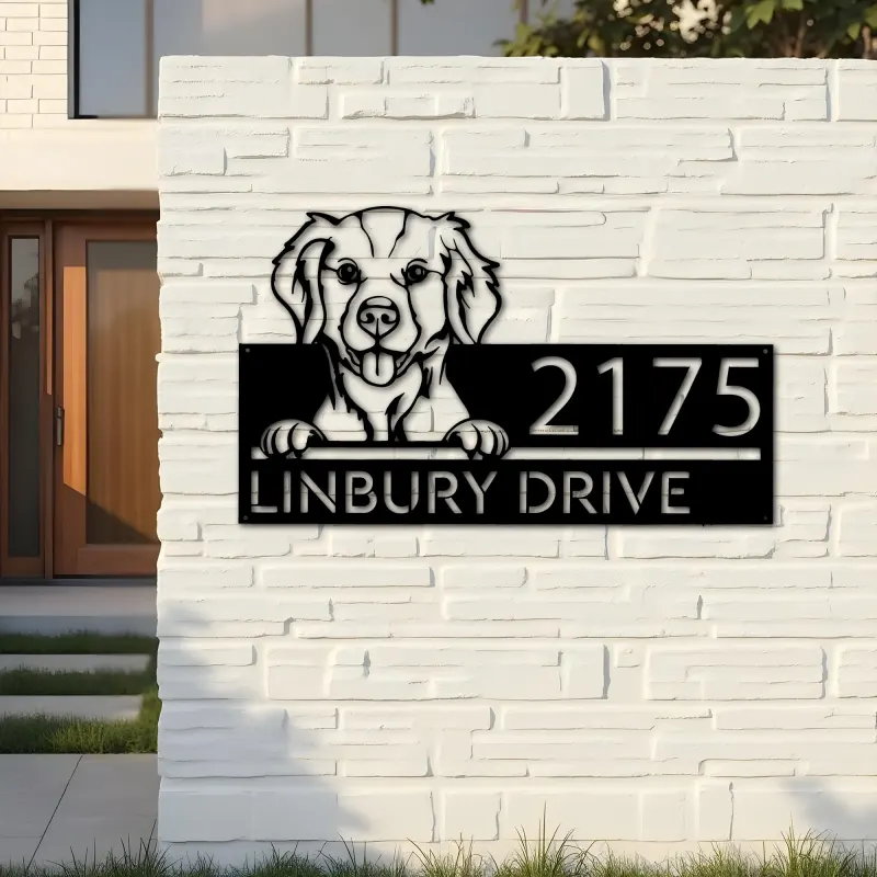 Custom Metal Brittany spaniel dog cute puppy Metal Address Sign House number Hanging Address Plaque Yard Sign Outdoor decor