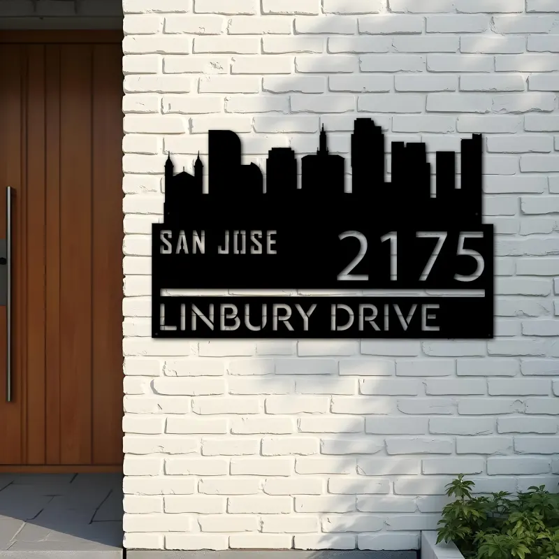 Custom Metal San Jose city skyline Metal Address Sign Hanging Address Plaque house number Yard Outdoor Sign