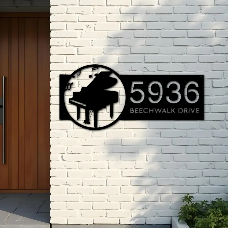 Custom Metal Piano musical instrument Metal Address Sign Custom House number Hanging Address Plaque Yard Sign Outdoor