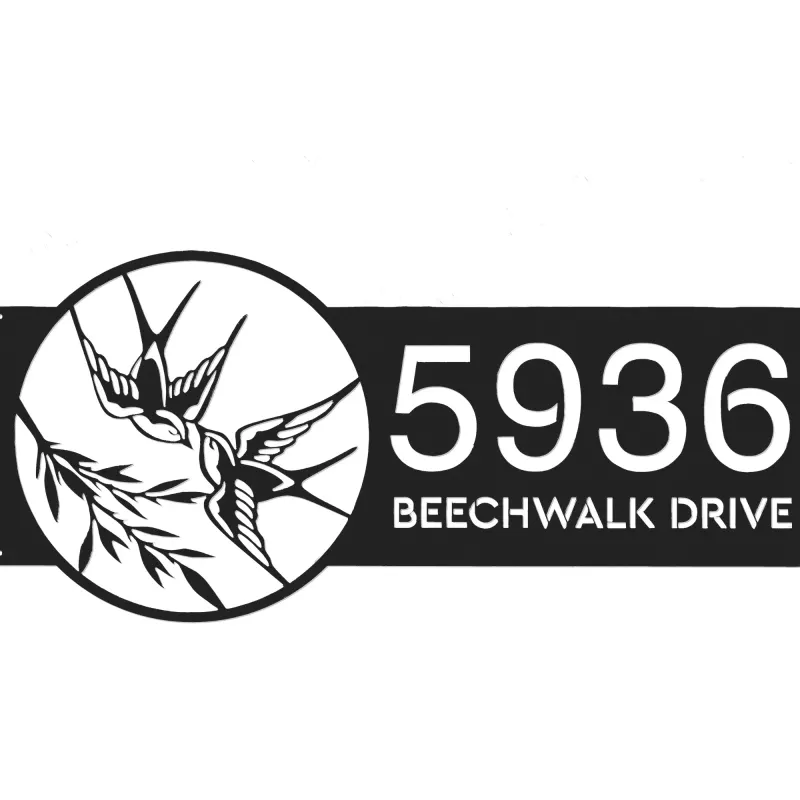 Custom Metal Swallows Metal Address Sign, House number, Outdoor Number Signage, Yard Sign Address Plate