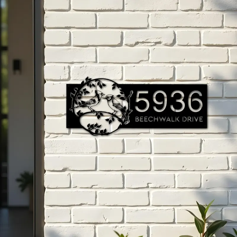Custom Metal Blue Jay birds couple Metal Address Sign Custom Hanging Address Plaque House number Yard Sign Outdoor Sign