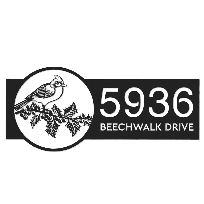 Custom Metal Red cardinal bird Metal Address Sign, House number, Outdoor Number Signage, Yard Sign Address Plate
