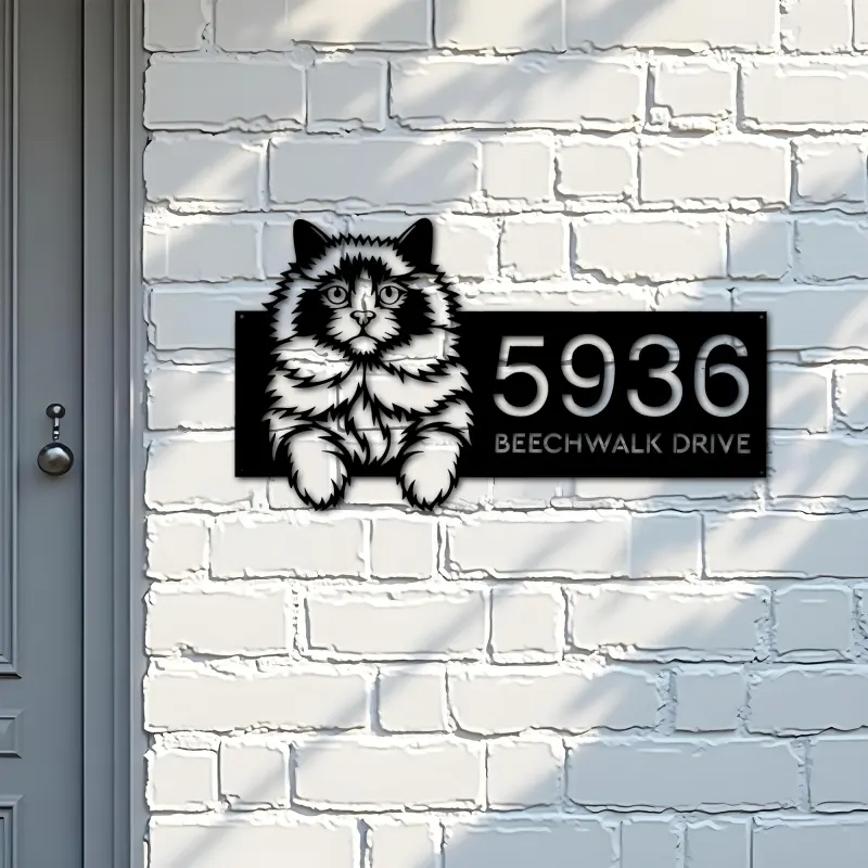 Custom Metal Ragdoll Cat Pet kitty Metal Address Sign, House number, Outdoor Number Signage, Yard Sign Address Plate