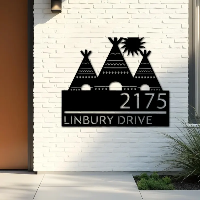 Custom Metal Native american teepee Metal Address Sign, House number, Outdoor Number Signage, Yard Sign Address Plate