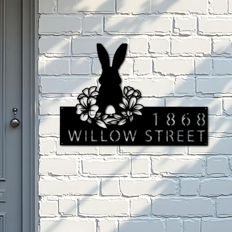 Custom Metal Rabbit Easter egg Bunny Metal Address Sign, House number, Outdoor Number Signage, Yard Sign Address Plate