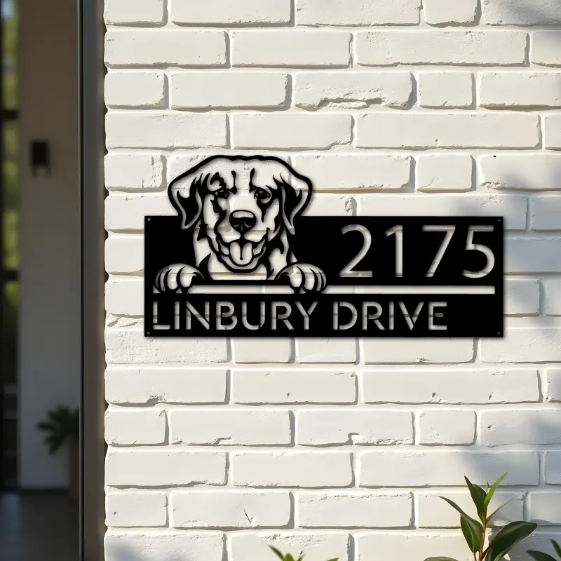 Custom Metal Golden Retriever dog Metal Address Sign House number Hanging Address Plaque Yard Sign Outdoor decor