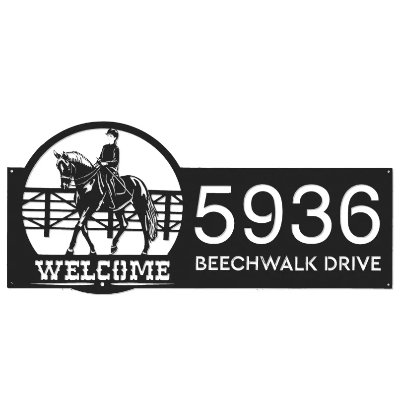 Custom Metal Horse Rider welcome Metal Address Sign, House number, Outdoor Number Signage, Yard Sign Address Plate