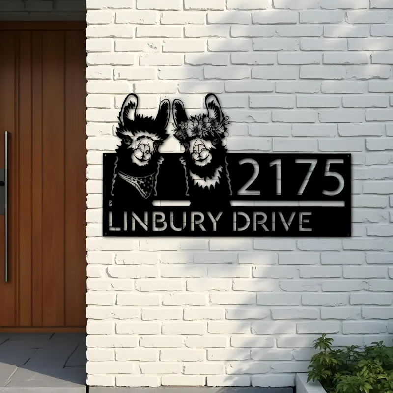 Custom Metal Llamas Metal Address Sign, House number, Outdoor Number Signage, Yard Sign Address Plate