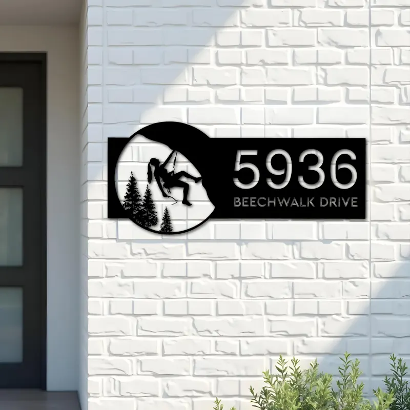 Custom Metal Mountain Rock climbing Metal Address Sign, House number, Outdoor Number Signage, Yard Sign Address Plate