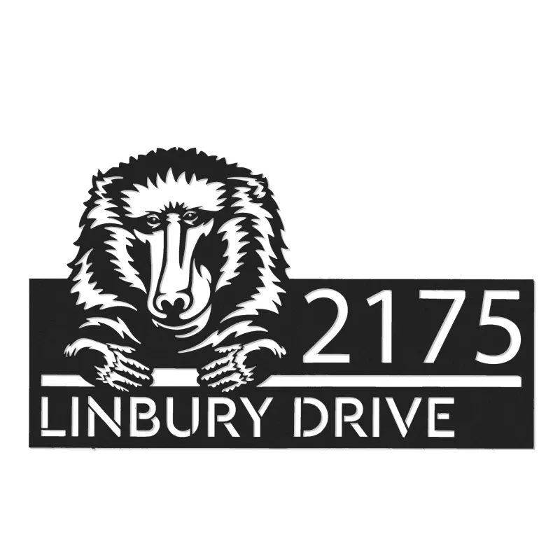 Custom Metal Peeking Baboon Wild animal wildlife Metal Address Sign, House number, Outdoor Number Signage, Yard Sign Address Plate