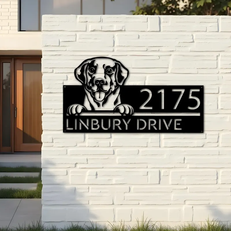 Custom Metal Labrador dog Cute puppy Metal Address Sign House number Hanging Address Plaque Yard Sign Outdoor decor