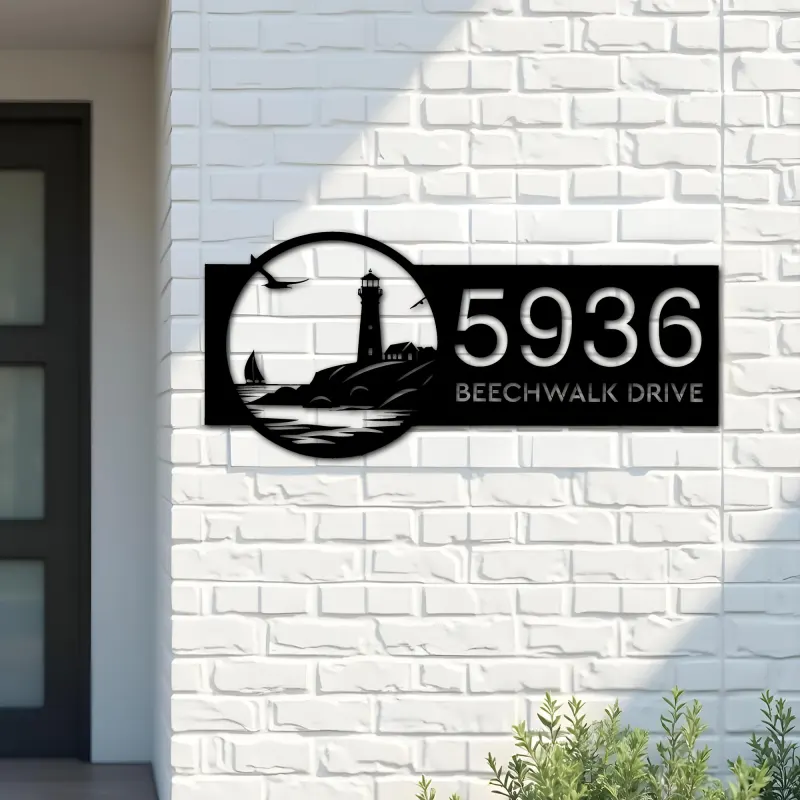 Custom Metal Lighthouse Metal Address Sign, House number, Outdoor Number Signage, Yard Sign Address Plate001