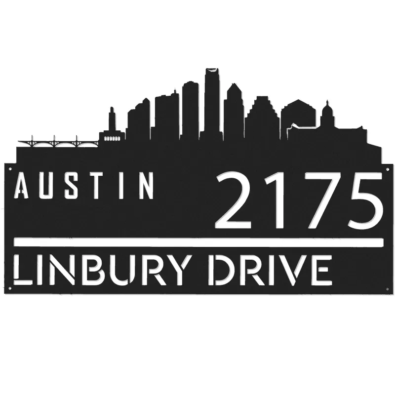 Custom Metal Austin city skyline Metal Address Sign Hanging Address Plaque house number Yard Outdoor Sign
