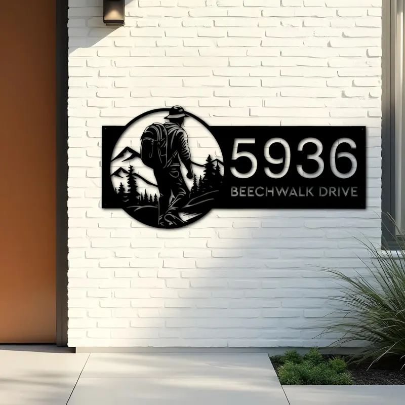 Custom Metal Hiking Camping mountain climbing Metal Address Sign, House number, Outdoor Number Signage, Yard Sign Address Plate