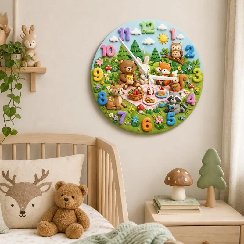 Wanduhren für Kinderzimmer mit Waldtieren | Waldfreunde-Krippe-Dekoration, Spielzimmerkunst & Süßes Geschenk für Jungen und Mädchen (34,5 cm)