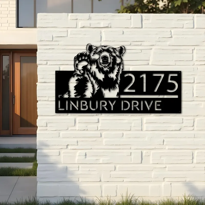 Custom Metal Grizzly Bear Metal Address Sign, House number, Outdoor Number Signage, Yard Sign Address Plate001
