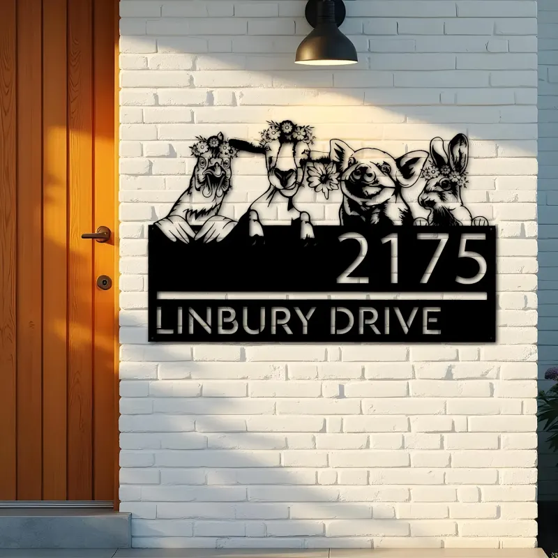 Custom Metal Goat pig chicken rabbit farm animals ranch Metal Address Sign, House number, Outdoor Number Signage, Yard Sign Address Plate