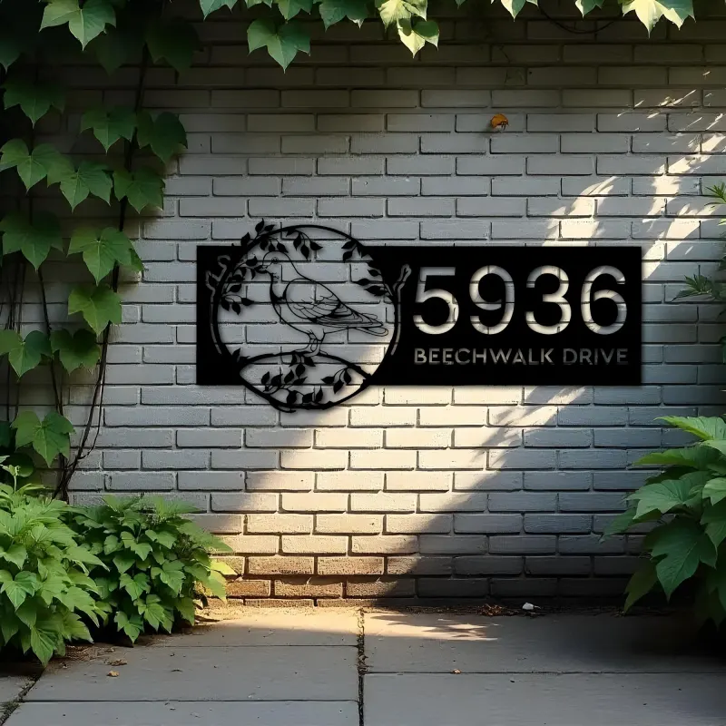 Custom Metal Pigeon bird on tree branch Metal Address Sign Custom Hanging Address Plaque House number Yard Sign Outdoor Sign