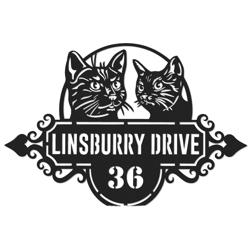 Custom Metal Cute cats kittens Metal Address Sign, House number, Outdoor Number Signage, Yard Sign Address Plate